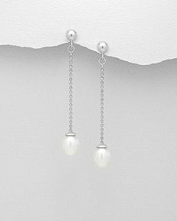 Řetízkové náušnice s perlou říční na puzetu 4,18gr (Materiál stříbro Ag 925/1000)