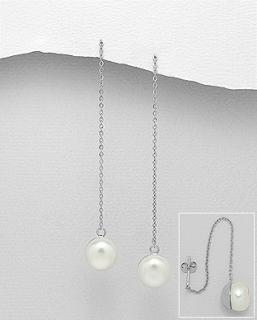 Řetízkové náušnice s perlou říční na puzetu 4,1gr (Materiál stříbro Ag 925/1000)