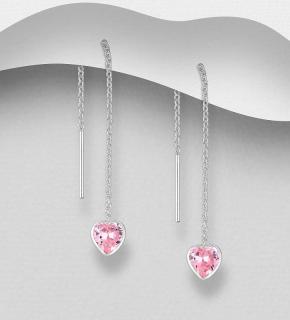 Řetízkové náušnice srdíčka 5mm Pink, 0,7gr  (Materiál stříbro Ag 925/1000 top)
