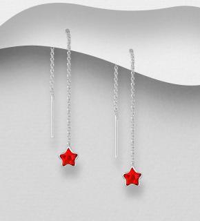 Řetízkové náušnice star červené  (Materiál stříbro Ag 925/1000 - TOP šperky)