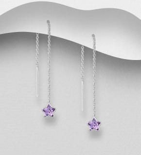 Řetízkové náušnice star purple  (Materiál stříbro Ag 925/1000 - TOP šperky)