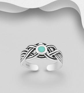 Stříbrný prsten na nohu Celtic s Tyrkysem - 1,4gr (Šperky oxidované stříbro Ag 925/1000)
