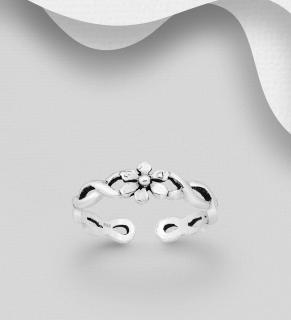Stříbrný prsten na nohu s kytkou 0,6gr (Šperky oxidované stříbro Ag 925/1000)