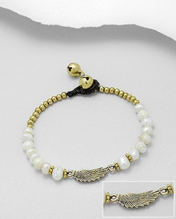 Výprodej perlový náramek s andělským křídlem (Náramky na ruku)
