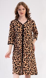 Dámské domácí šaty s tříčtvrtečním rukávem Leopard  4XL hnědá