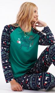 Dámské pyžamo dlouhé Holly Jolly  XL tmavě zelená