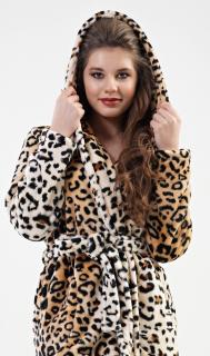 Dámský župan dlouhý s kapucí Leopard  XL hnědá