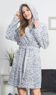 Dámský župan krátký s kapucí Leopard grey  1XL šedá