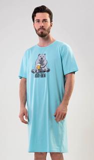 Pánská noční košile s krátkým rukávem Beer and bear  L mentolová