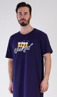 Pánská noční košile s krátkým rukávem Beer weekend  L tmavě modrá