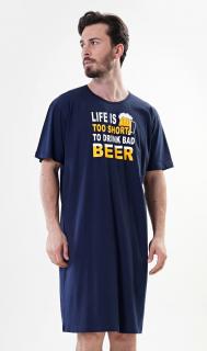 Pánská noční košile s krátkým rukávem Life is beer  L tmavě modrá