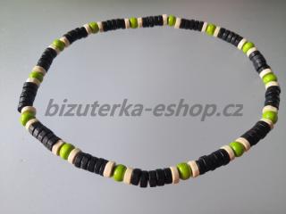 Dřevěné korále na krk černo smetanovo zelené BZ-071830 (bizuterka-eshop.cz)