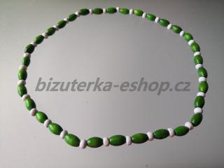 Dřevěné korále na krk zeleno bílé BZ-071815 (bizuterka-eshop.cz)