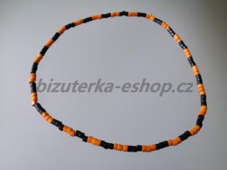 Dřevěné korálky na krk oranžovo černé BZ-071732 (bizuterka-eshop.cz)