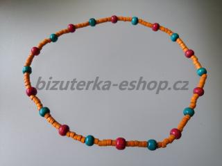 Dřevěné korálky na krk oranžovo červeno modré BZ-071740 (bizuterka-eshop.cz)