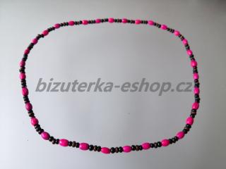 Dřevěné korálky na krk růžovo černo hnědé BZ-071774 (bizuterka-eshop.cz)