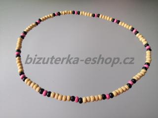 Dřevěné korálky na krk smetanovo černo růžové BZ-071777 (bizuterka-eshop.cz)