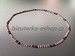 Náhrdelník z dřevěných korálků smetanovo modro růžový BZ-071840 (bizuterka-eshop.cz)