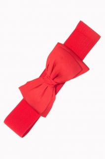 Červený elastický široký retro pásek s mašlí Bella Banned Retro Velikost: L (UK 14)
