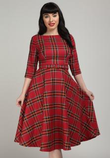 Collectif retro šaty Suzanne - Berry Check Velikost: XS (UK 8)