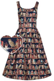 Dolly & Dotty retro šaty Amanda - Library Book & Owl Velikost: 3XL (UK 20)