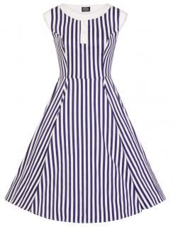 H&R London retro šaty Blue Stripe Hepburn Velikost: S (UK 10)