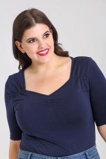 Hell Bunny retro top Philippa - Navy Velikost: 4XL (UK 22)