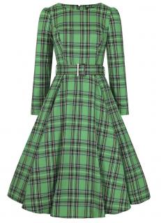 Kostkované retro šaty Highland Check - Green Velikost: L (UK 14)