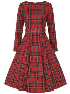 Kostkované retro šaty Highland Check - Red Velikost: 2XL (UK 18)