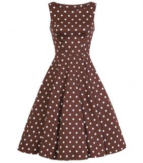 Puntíkované retro šaty Cindy - Chocolate Polka Dot Velikost: 4XL (UK 22)