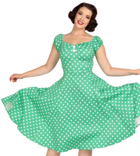 Puntíkované retro šaty Dolores - Green Polka Velikost: S (UK 10)