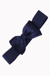 Tmavě modrý elastický široký retro pásek s mašlí Bella Banned Velikost: L (UK 14)