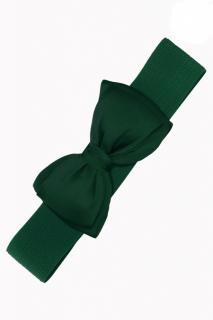 Tmavě zelený elastický široký retro pásek s mašlí Bella Banned Velikost: S (UK 10)
