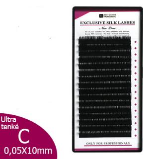 Ultra tenké řasy C, 0,05 X 10mm - 16 řad (Hedvábné ultra tenké řasy - New Line)