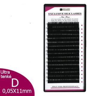 Ultra tenké řasy D, 0,05 X 11mm - 16 řad (Hedvábné ultra tenké řasy - New Line)