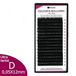 Ultra tenké řasy D, 0,05 X 12mm - 16 řad (Hedvábné ultra tenké řasy - New Line)