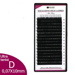 Ultra tenké řasy D, 0,07 X 10mm - 16 řad (Hedvábné ultra tenké řasy - New Line)