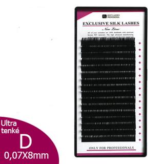Ultra tenké řasy D, 0,07 X 8mm - 16 řad (Hedvábné ultra tenké řasy - New Line)