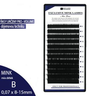 Ultra tenké řasy MIX délek B, 0,07  X  8-15 mm - 12 řadků (Syntetické norkové řasy Mix délek)