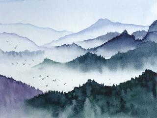 AG design 4 dílná vliesová fototapeta Watercolor Forest, 360 x 270 cm (srpen21)