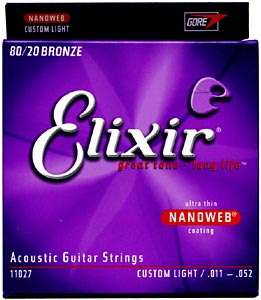 Struny na akust. kytaru (jumbo) ELIXIR - NANOVEB, Custom Liht, .011 -