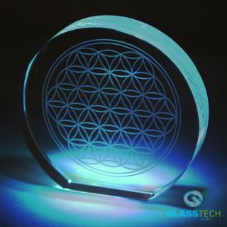 3D symbol KVĚTU ŽIVOTA ve skl. těžítku (3D symbol Květ života laserovaný ve skleněné plaketě o průměru 90 cm)