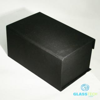 Krabice černá na kouli a stojánek - L (Černá vypolstrovaná krabice na kouli (100 mm) a dř. stojánek (č.85), nebo skl. stojánek (100x100x50mm))