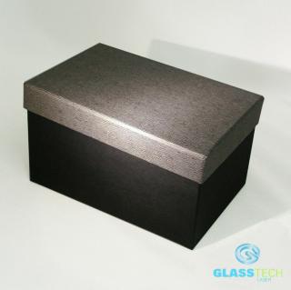 Krabice černá se šedým víkem - velikost L (Šedočerná vypolstrovaná krabice na kouli (100 mm) a dř. stojánek (č.115), nebo skl. stojánek (100x100x50mm))