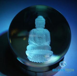 Laserovaný 3D BUDHA  - v kouli 80 mm (Laserovaný 3D objekt v křišťálové kouli 80 mm - Budha)