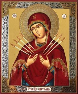 Ikona Panna Maria Sedmibolestná (červená)