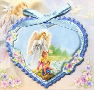 Srdíčko s andělíčkem (modrá) (Obrázek na zavěšení)