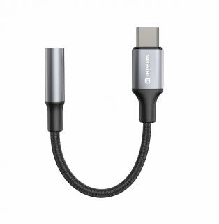 SWISSTEN Audio adaptér USB-C (samec)/3,5 mm jack, 0,15 m, černý, textilní