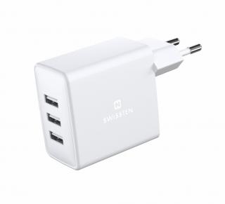 SWISSTEN cestovní síťová nabíječka, 3x USB-A, 3A, 15W, bílá