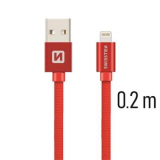 SWISSTEN DATOVÝ KABEL TEXTILE USB / LIGHTNING 0,2m Barva kabelu: Červená